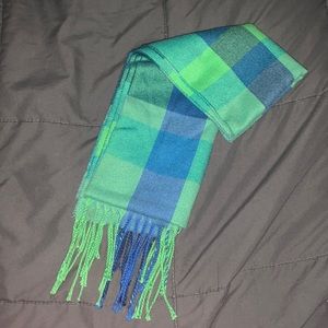 green and blue patterned scarf